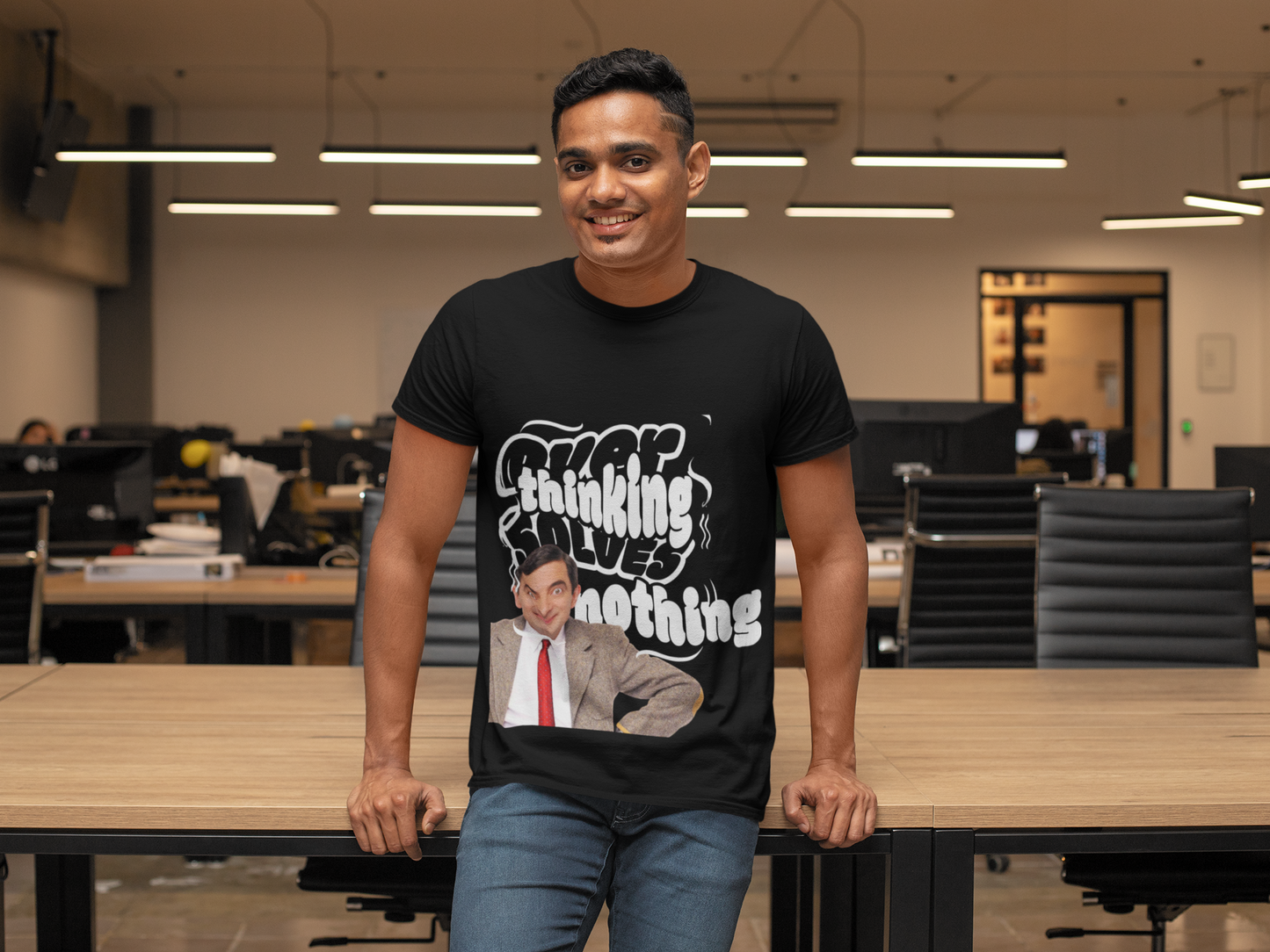Classic Mr Quote Tee — "Overthinking Solves Nothing"