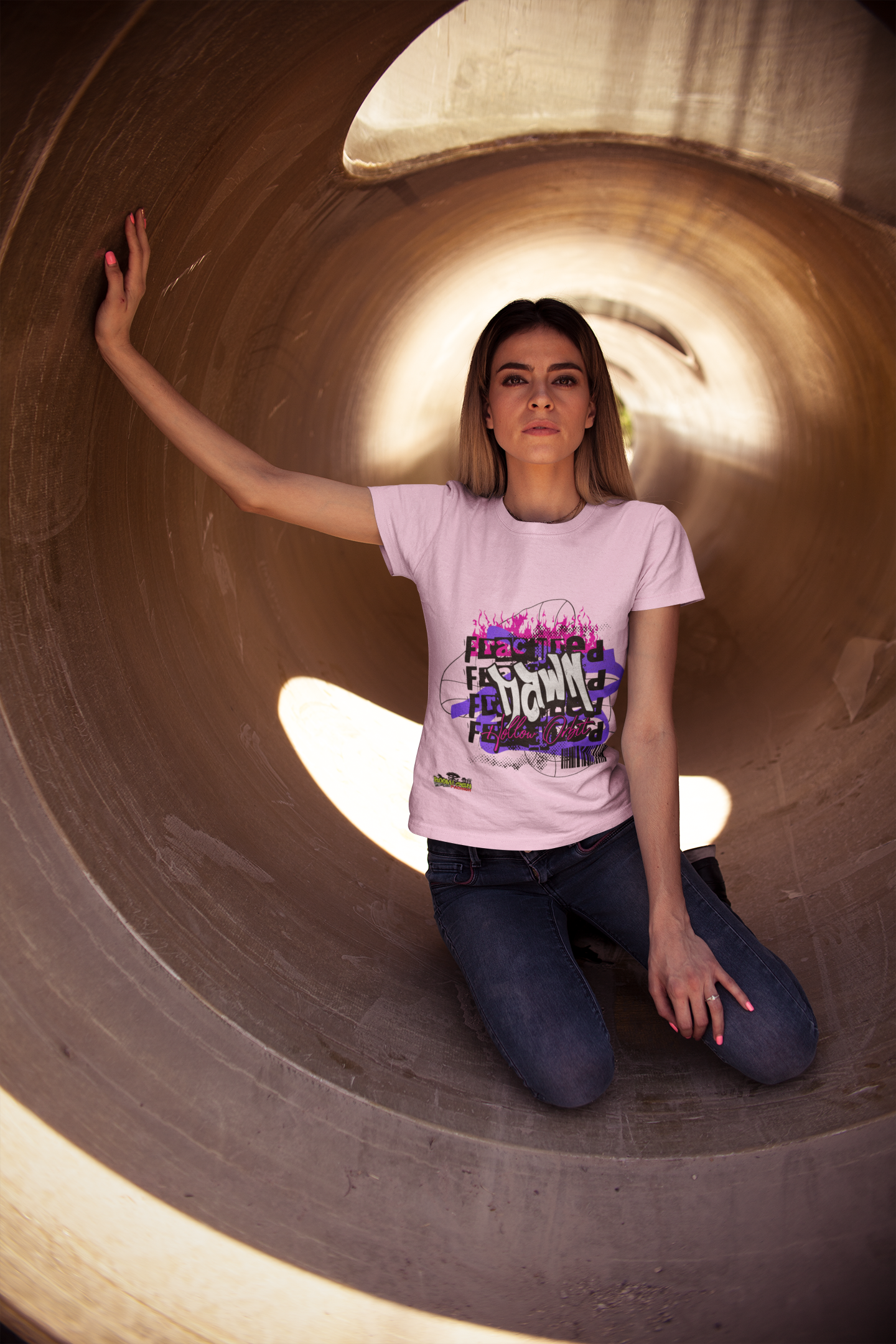 HOLLOW ORBIT Loud, layered typography meets neon grit — an experimental street tee that stops scrollers and sparks shares.